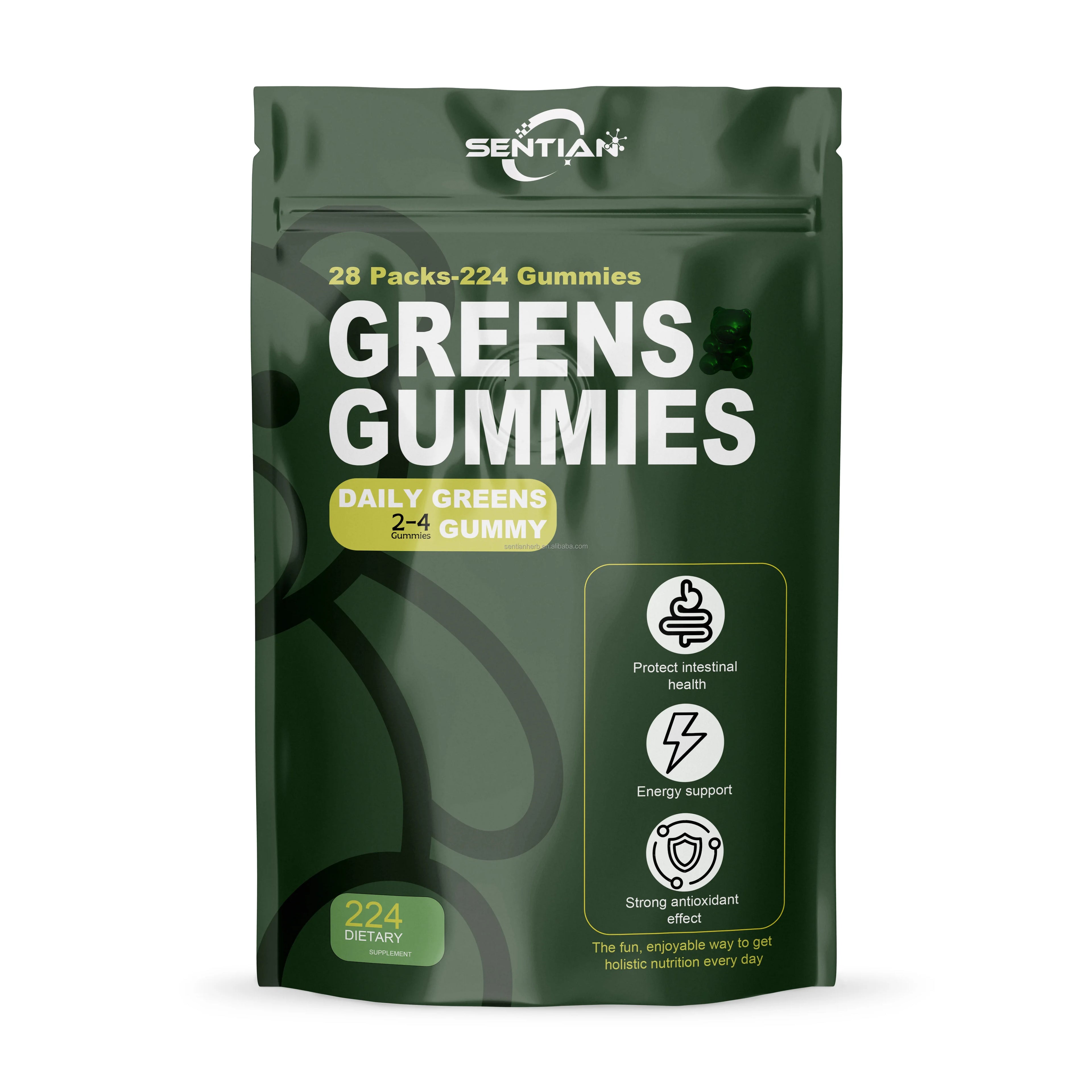 Wholesale High Quality Healthcare Vegan 224 Green Gummy Bears OEM Hot Sale Promotes Digestion for Adults