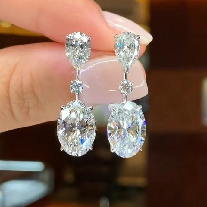 CAOSHI High Quality Water Drop Oval Crystal Cubic Zirconia Charming Earrings for Bride Women Jewelry Wedding CZ Pendant Earrings