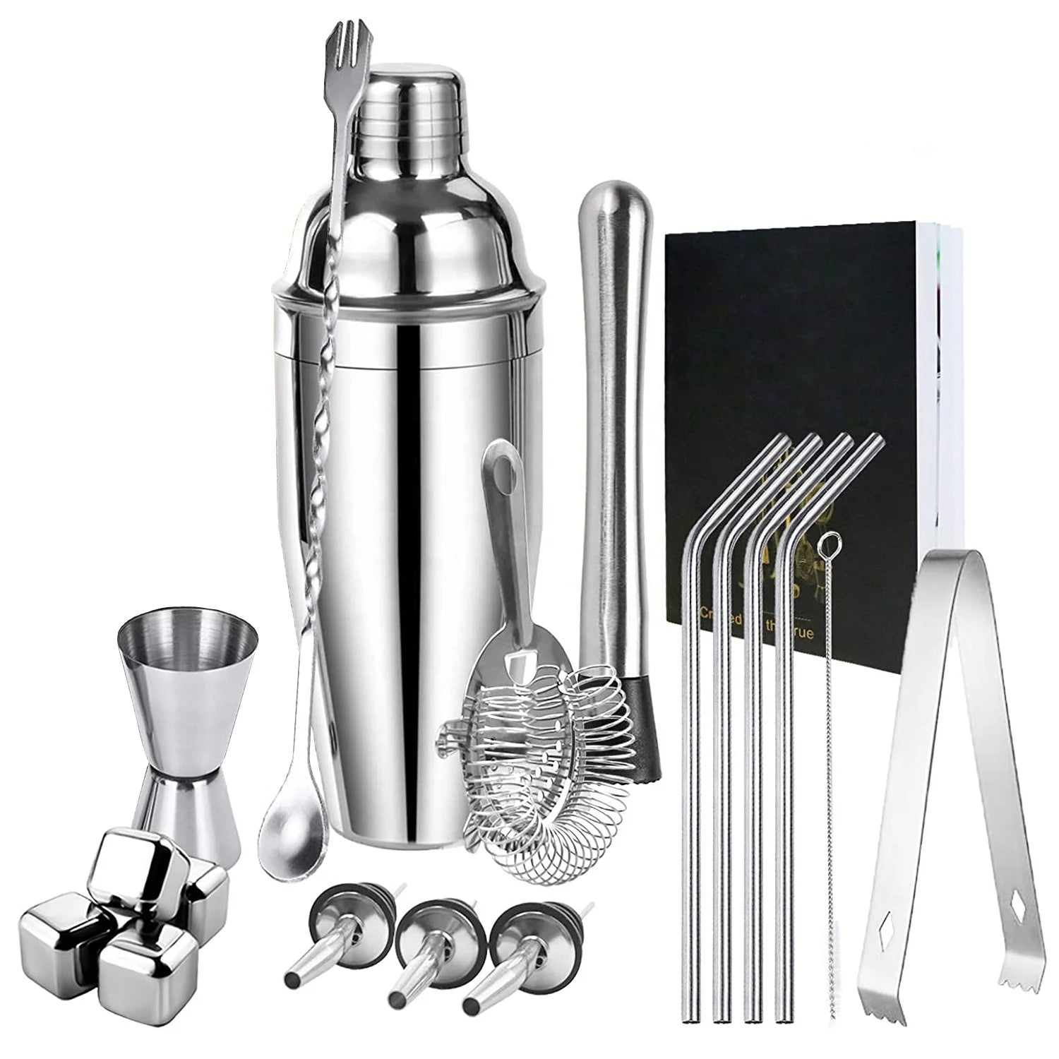 Wuyi Camol Premium 750ml Shaker Bar Set - Complete Bar Kit with Jigger Spoon Muddler & More - Shaker Bar Set