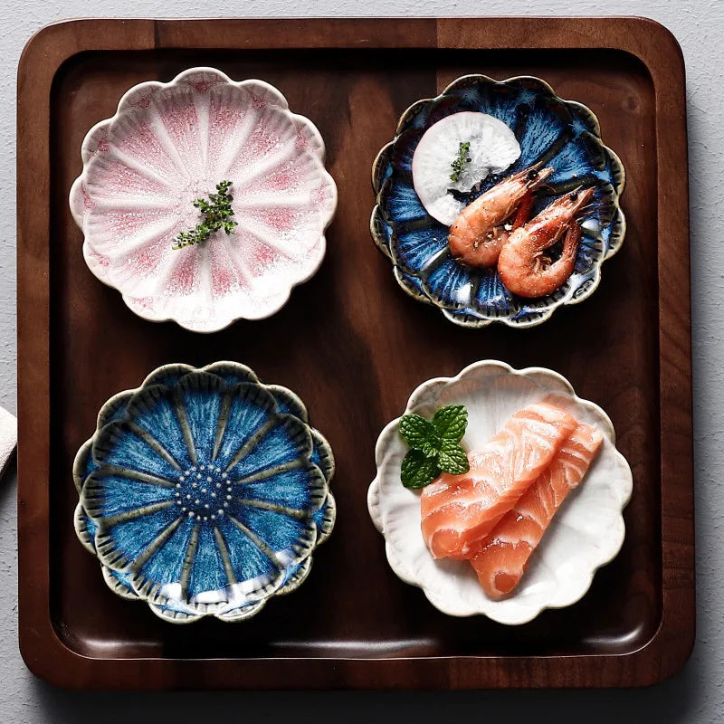 High Quality Tableware Tapas Dishes Flower Shape Soy Sauce Dishes Mini Ceramic Sauce Dish