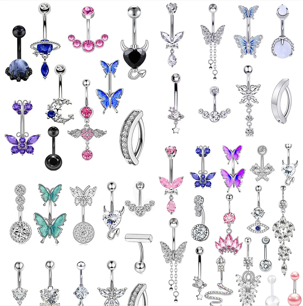 Fashion Belly Button Rings Body Piercing Jewelry Stainless Steel Romantic Women's Navel Piercing Wedding Heart Shape Ethnic