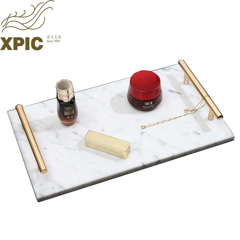 Luxury Marble Serving Tray with Metal Handle for Food and Drinks