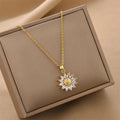 Luxury Stainless Steel Sun Flower Shape Necklace Women's Gold Plated Dainty Sunflower Necklace for Women