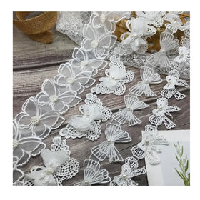 Price Reasonable White Embroidery Bows Ribbon butterfly Lace Trim Fabric for Wedding Bridal Dresses Garment Accessories H006