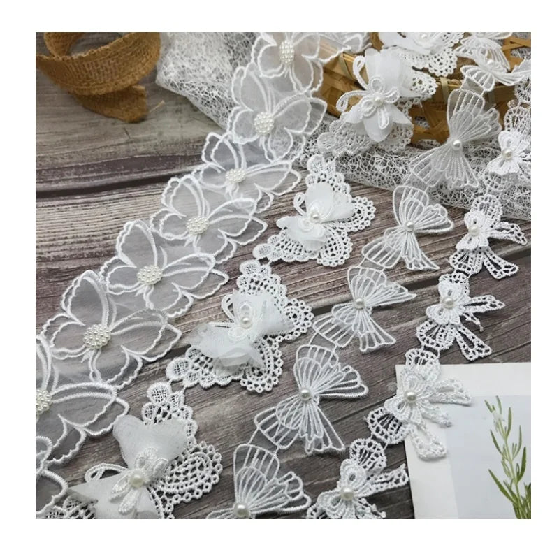Price Reasonable White Embroidery Bows Ribbon butterfly Lace Trim Fabric for Wedding Bridal Dresses Garment Accessories H006
