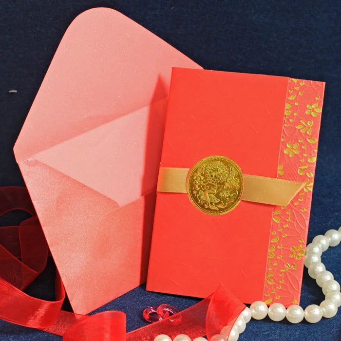 Burgundy Vintage Wedding Invitation Folded Paper Card Paper Crafts with Belly Band