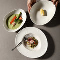 Matte Speckled Ceramic Dinner Plates with Irregular Oval Shape Ceramic Soup Bowls for Modern Minimalist Home Dining