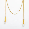 Joolim Snake Chain Overlength Fresh Water Pearl Tear Drop Stainless Steel Necklace Jewelry Wholesale