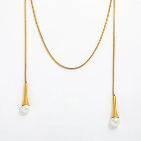 Joolim Snake Chain Overlength Fresh Water Pearl Tear Drop Stainless Steel Necklace Jewelry Wholesale