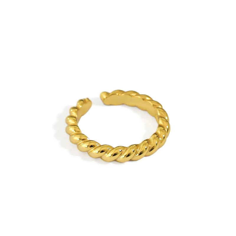 Vintage Simple 18K Gold Twist Open Rings S925 Sterling Silver Thin Twist Adjustable Ring for Women Chunky Silver Twist Ring