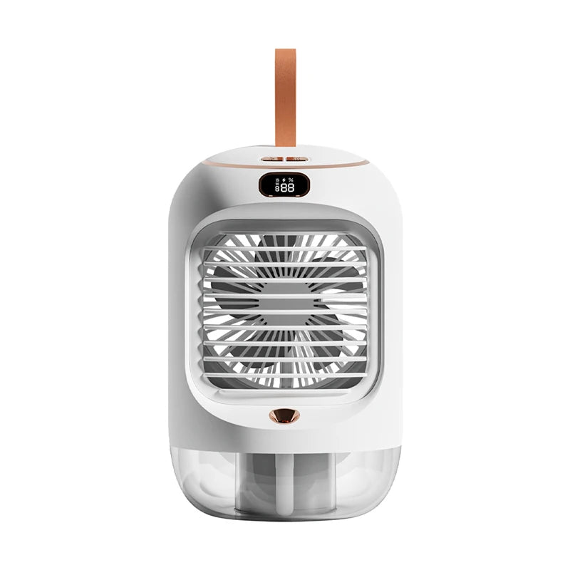 New Arrival 3-in-1 Rotation Portable Cooling Fan & Humidifier with Warm Night Light Rechargeable 3600mAh Battery Outdoor Use