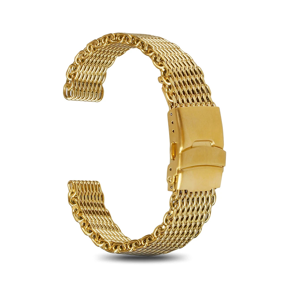 New Arrival Real Gold Plated Stainless Steel Watch Strap 18mm 20mm 22mm 24mm Shark Mesh Watch Bands Bracelet for Men