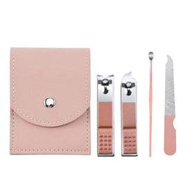 Custom Logo 4pcs Manicure & Pedicure Set Stainless Steel Nail Clipper Ear Spoon Nail File Set with Pouch