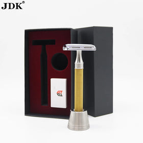 High End Gold Color Stainless Steel Handle Blades Safety Razor Stand Kit for Father Gift
