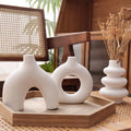 Modern Small Vase Minimalist White Ceramic Doughnut Tabletop Vase Matt Glaze Home Decor for Wedding Kitchen Office Living Room