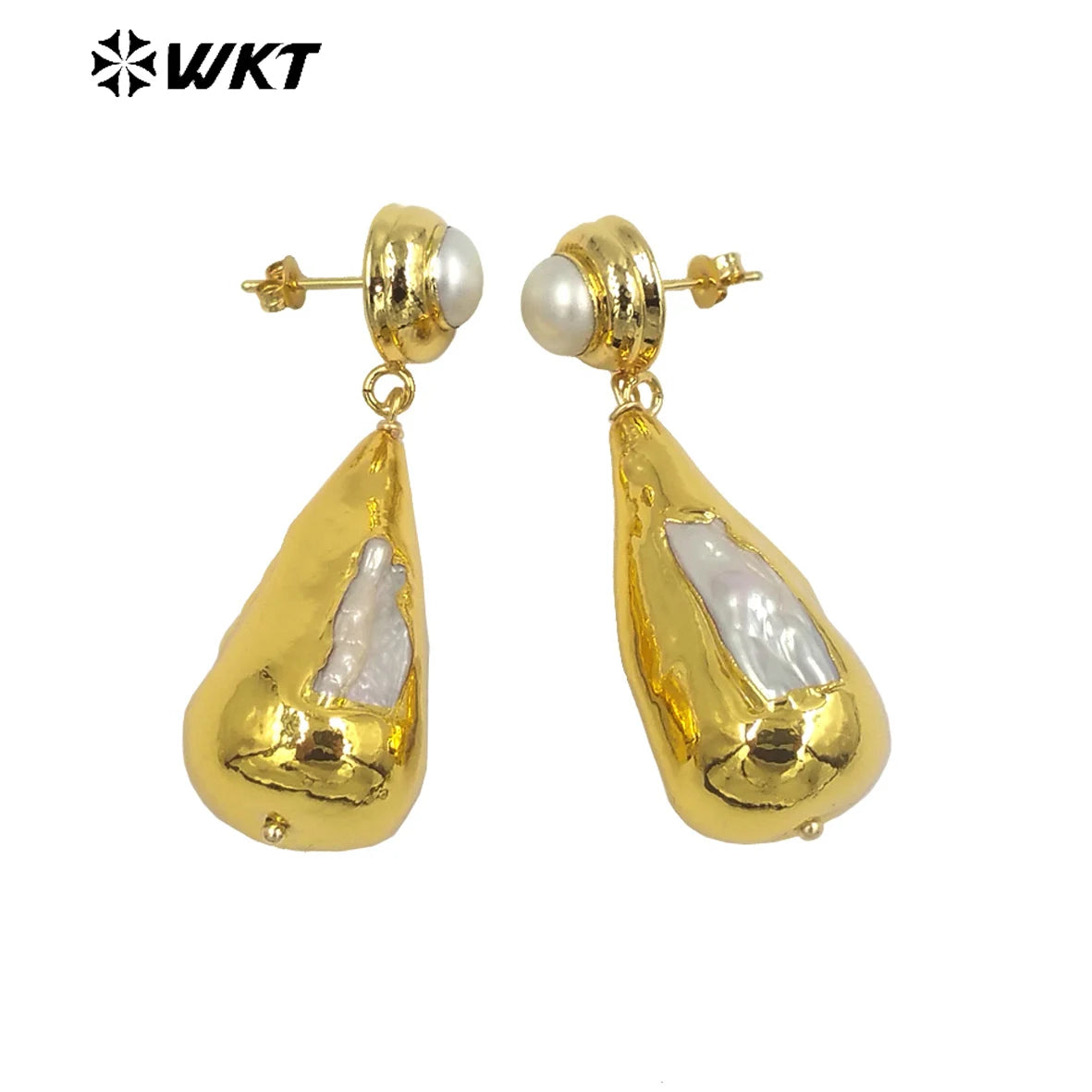 WT-MPE099 Latest  Style Freshwater Pearl Drop Shaped Natural 18k Gold Plated Gift Weeding  Romantic Pendant  Earrings