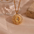 Tarnish Free Jewelry Hollow Out Moon Sun Pendant Necklace Gold Plated Stainless Steel Jewelry