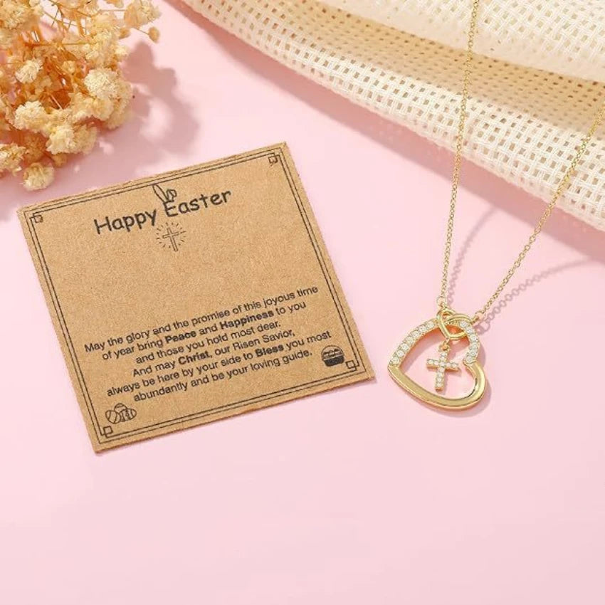 MC313 Wholesale Stainless Steel Easter Necklaces Intersect Heart Cross Zircon Pendent Necklaces Fashion Dainty Jewelry for Women
