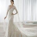 Lace Long Sleeve Mermaid Bridal Dress Slim Embroidered Full Backless Wedding Dresses