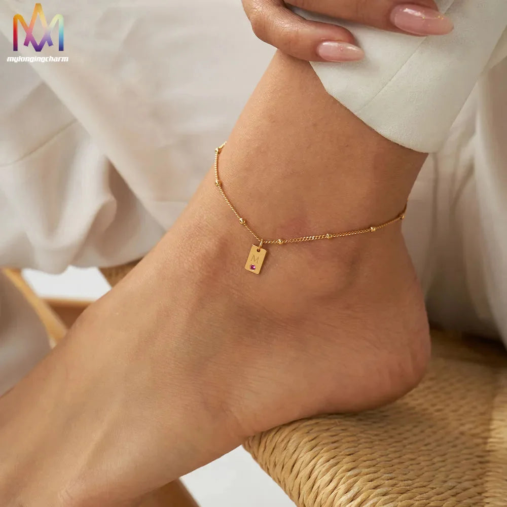 Good Luck Simple Design Birthstone Pendant Women Trendy New Fashion Jewelry Anklets Charms Women Beach Anklets