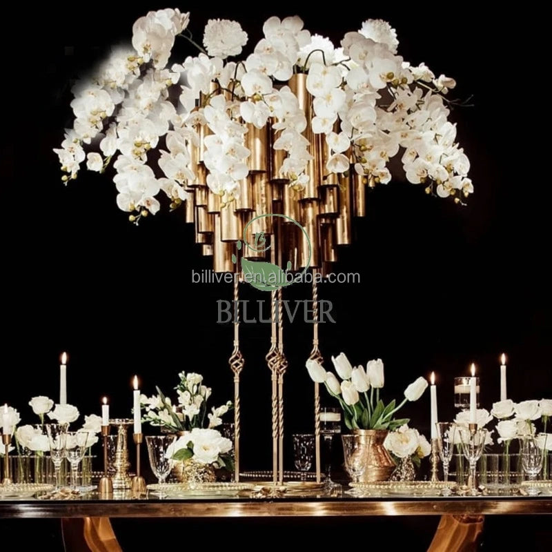 Metal Gold Unique Shaped Decorative Flower Rack Table Centerpieces Wedding Flower Stand for Event Supplies