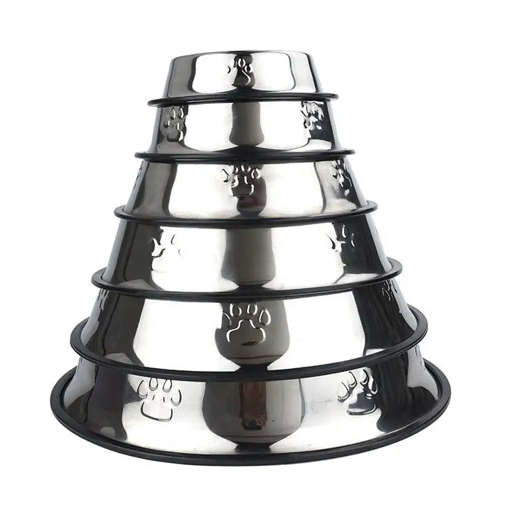Paw Design Rubber Base Pet Food Water Feeder Stainless Dog Bowl Pet Bowl