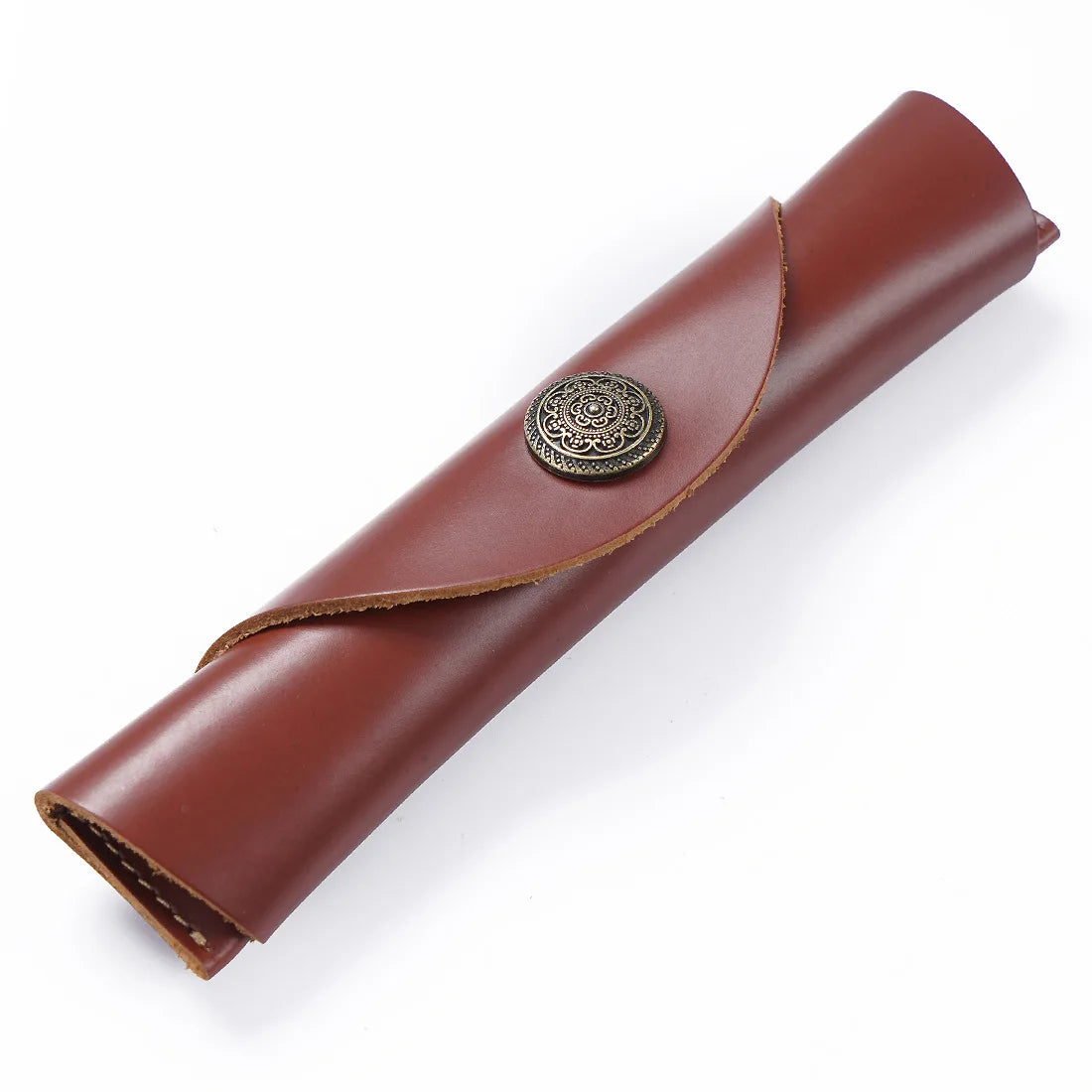 Well-Crafted Textured Genuine Leather Pencil Case Roll Top Layer Cowhide Pen Stand Crazy Horse Leather Carved Scroll Pen Pouch