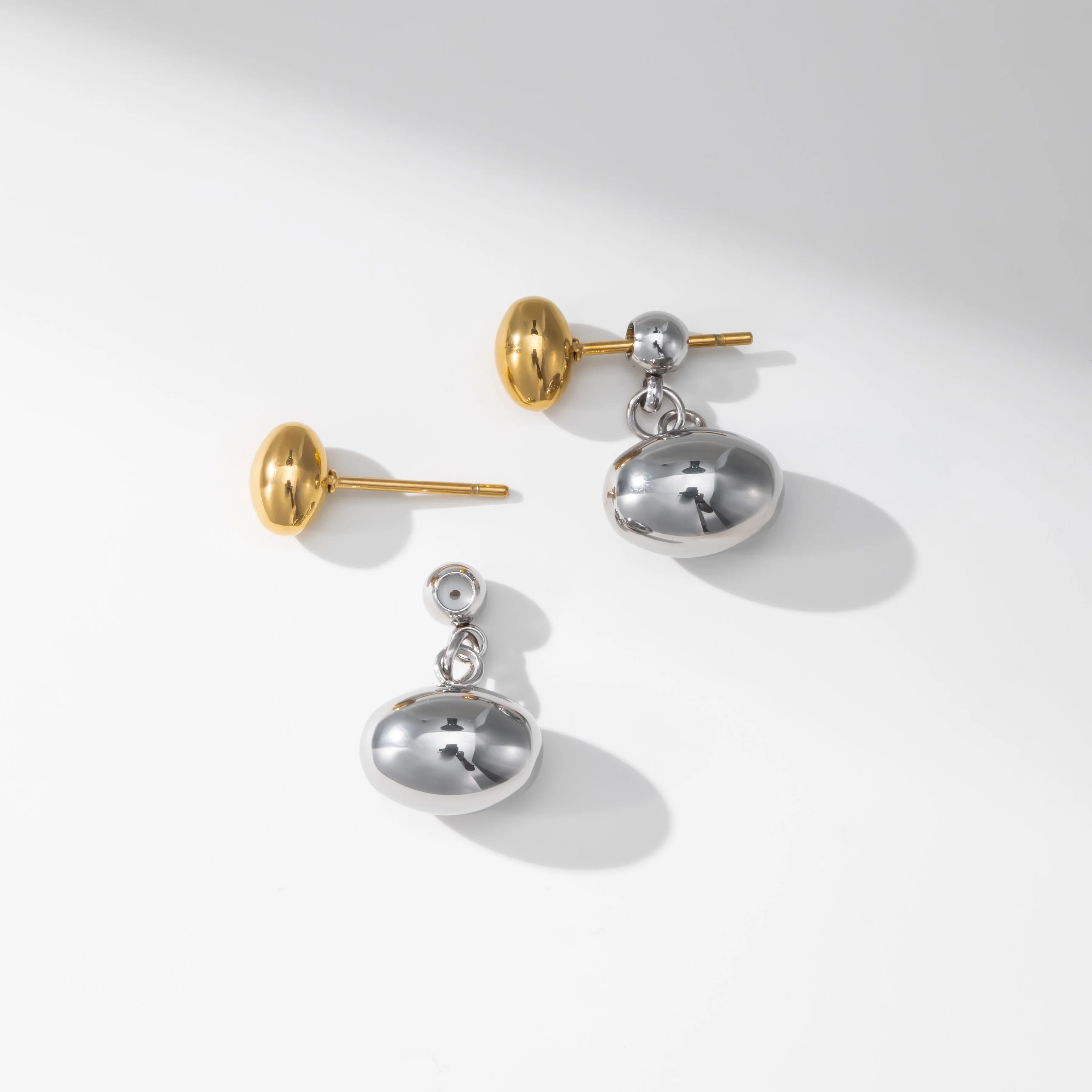 YF3603 New Fashion Waterproof Jewelry 18k Cold Plated Stainless Steel Double Color Bean Oval Minimal Chunky Stud Earring
