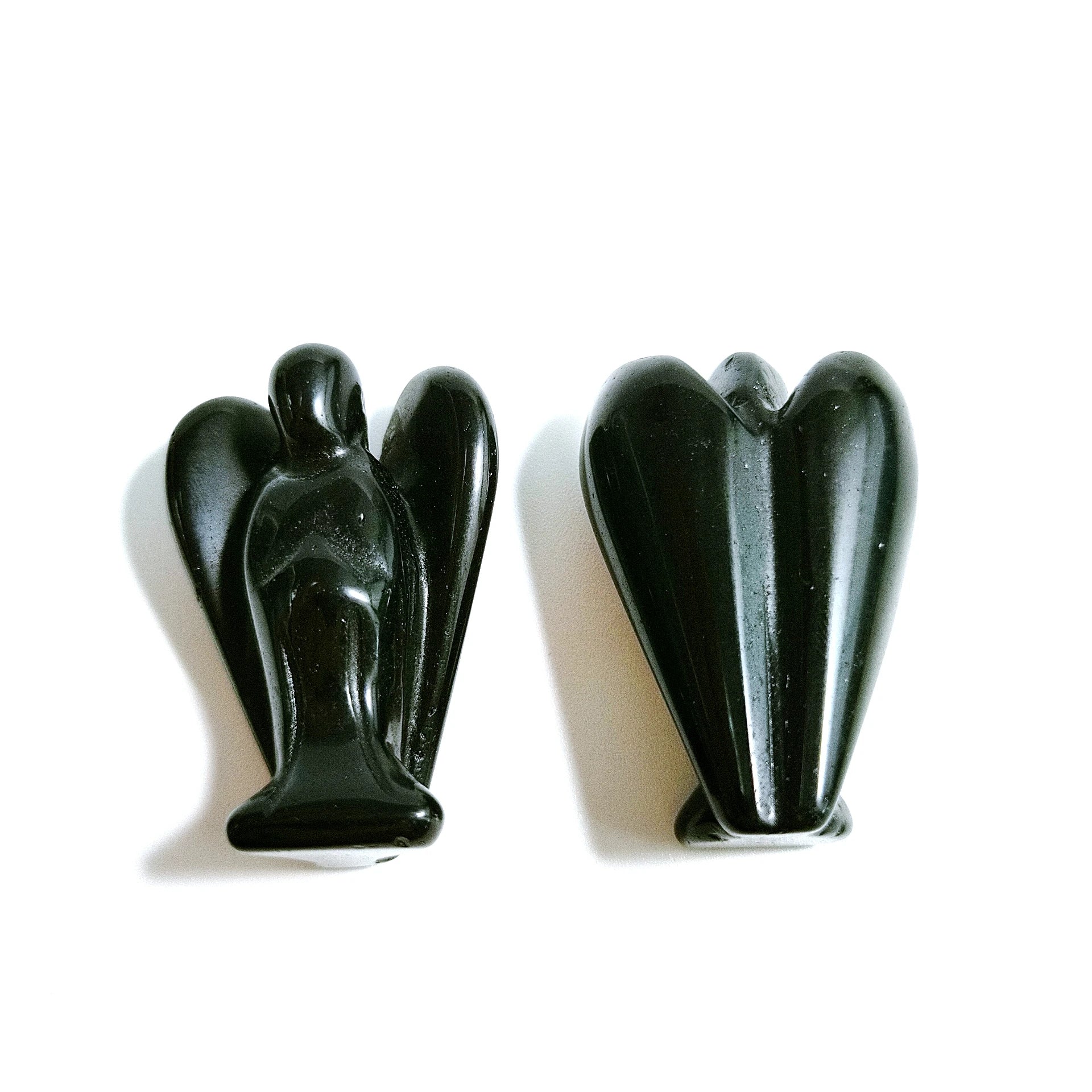 Huiying Wholesale Natural Black Obsidian Stone Pocket Carved Gemstone Angel 2 Inch Crafts