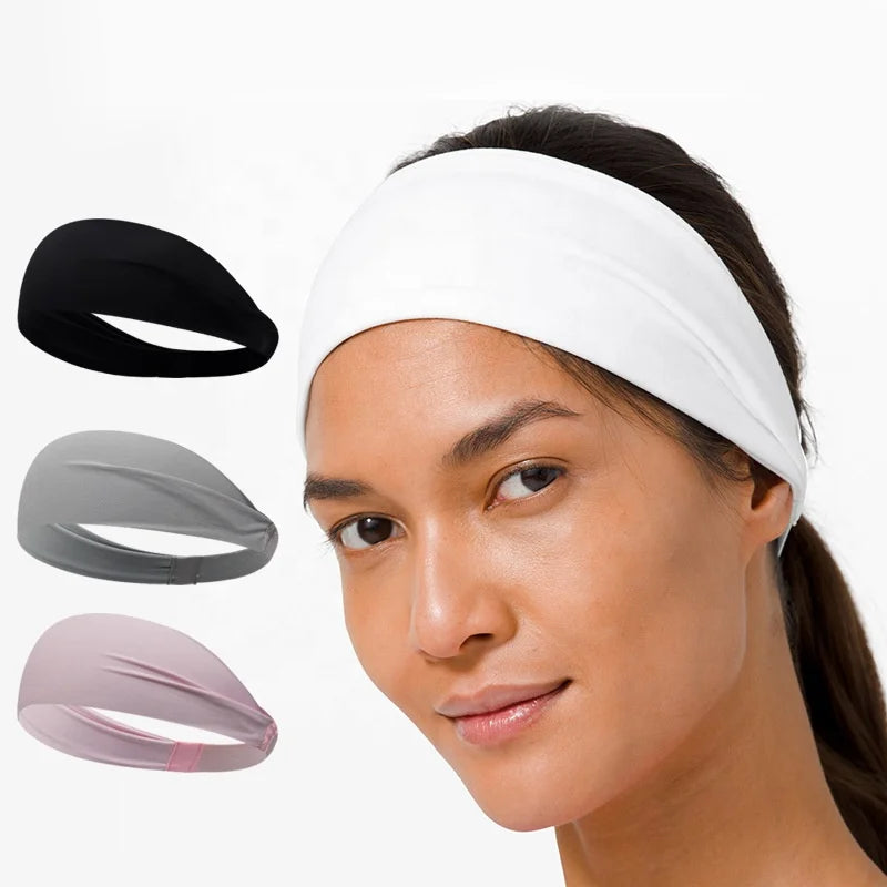 Black Solid Wholesale Wide Elastic Striped Sweat Band Tie Dye Basic Polyester Sport Yoga Headband Fitness Elastic Wide for Woman