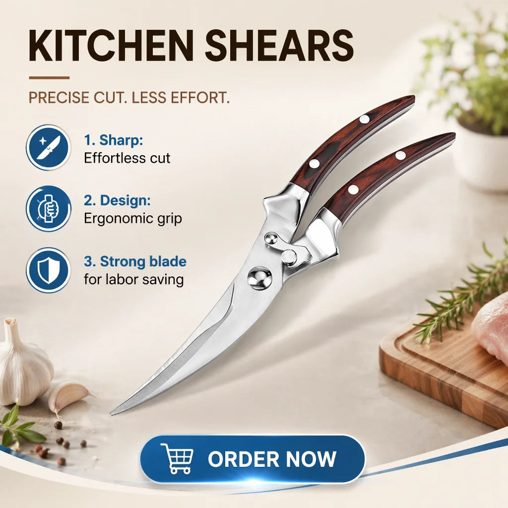 Hot Sale Multi-Function Heavy Duty Stainless Steel Kitchen Scissors Chicken Bone Cutting Scissors Nice Pakka Wood Handle