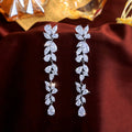 Luxury White Cubic Zirconia Gorgeous Leaf Flower Long Dangling Drop Earrings for Women Bridal Wedding Jewelry Accessories Gift