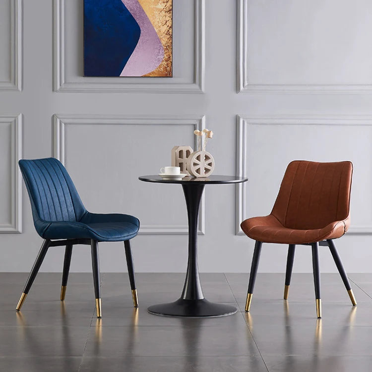 Modern Leather Upholstery Dining Chair Nordic Light Luxury Comfortable Cushion Backrest Chair with Steel Frame