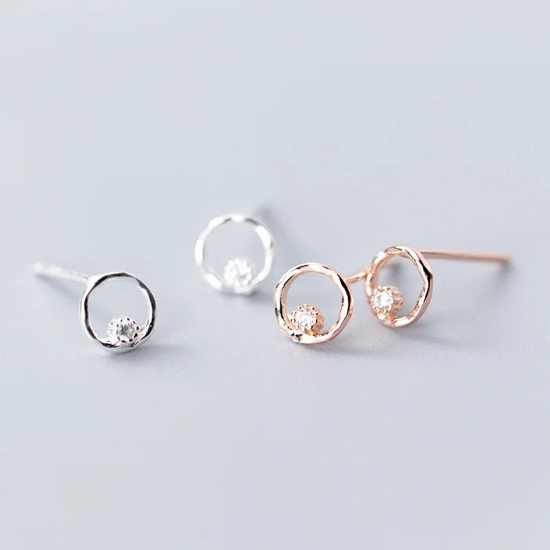 925 Sterling Silver Jewelry Geometry Circle Zircon Cheap Cute Stud Earrings for Girls