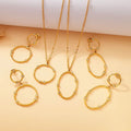 Minimalist 18K Gold Plated Stainless Steel Jewelry Wholesale Geometric Oval Pendant Necklace Drop Earrings Diamond Set for Women