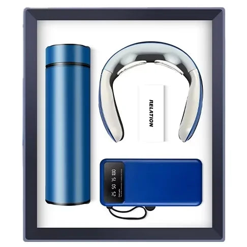 High Quality 3 in 1 Vacuum Flask Neck Massager Power Bank With Phone Stand Luxury Business Welcome Cooperate Gift Set