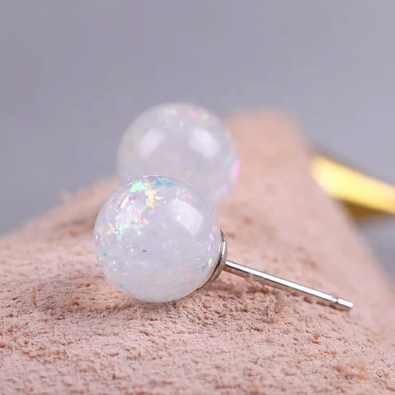 925 Sterling Silver Round Opal Stud Earrings for Women Dream Dainty Stud Earrings