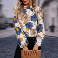 Customize Fashion Floral Printed Ruffle Mock Neck Chiffon Blouse Casual Loose Keyhole Long Lantern Sleeve Shirts Women