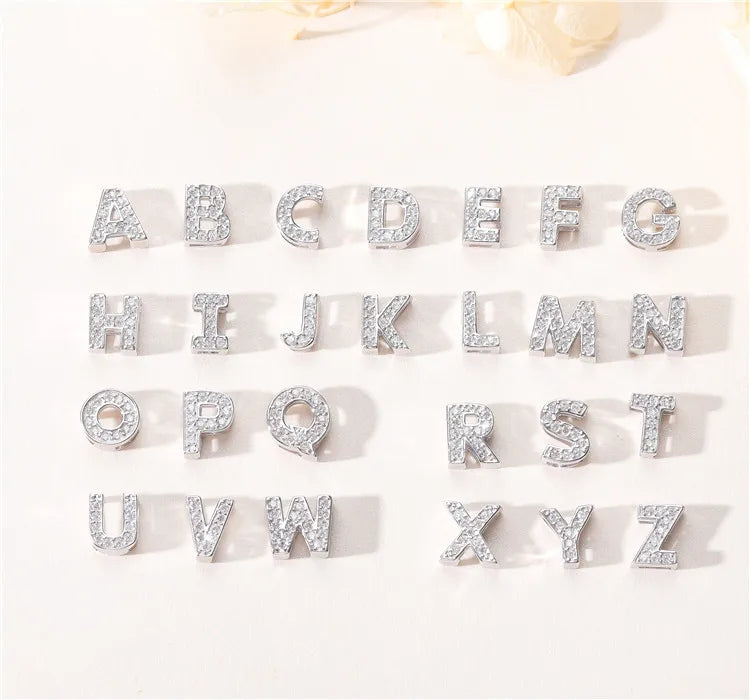 925 Sterling Silver 8 mm Initial Diamond Letter DIY Jewelry Finding for Bracelet Necklace Name Charm without Chain