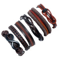 6PCS/SET Charm Infinity Braided Adjustable Multi Layered Mens Wrap Genuine Cow Leather Bracelet