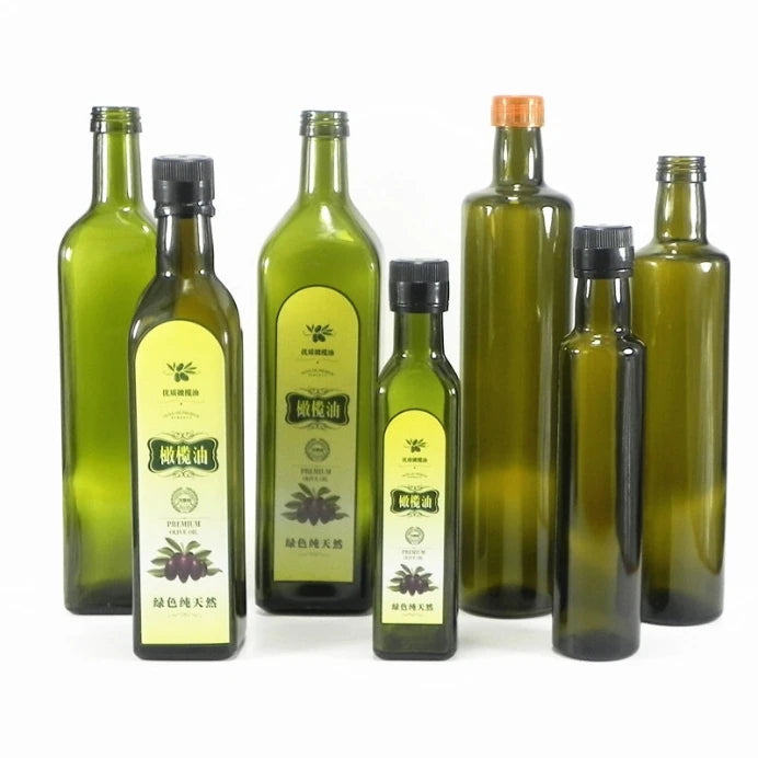 Wholesale 100pcs Crystal White Glass Olive Oil & Tea Oil Jars Round Square Dark Green Brown 250ml-1000ml