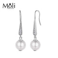 2024 Micro Zircon 925 Sterling Silver Round 8-9mm White Genuine Pearl Drop Earring