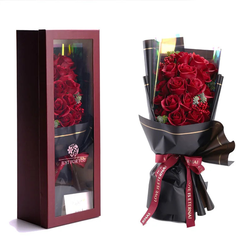 Top Sale 21-Head Artificial Soap Scented Rose Bouquet Beautiful Box for Mother's Day Christmas New Year Birthday Valentine's Day