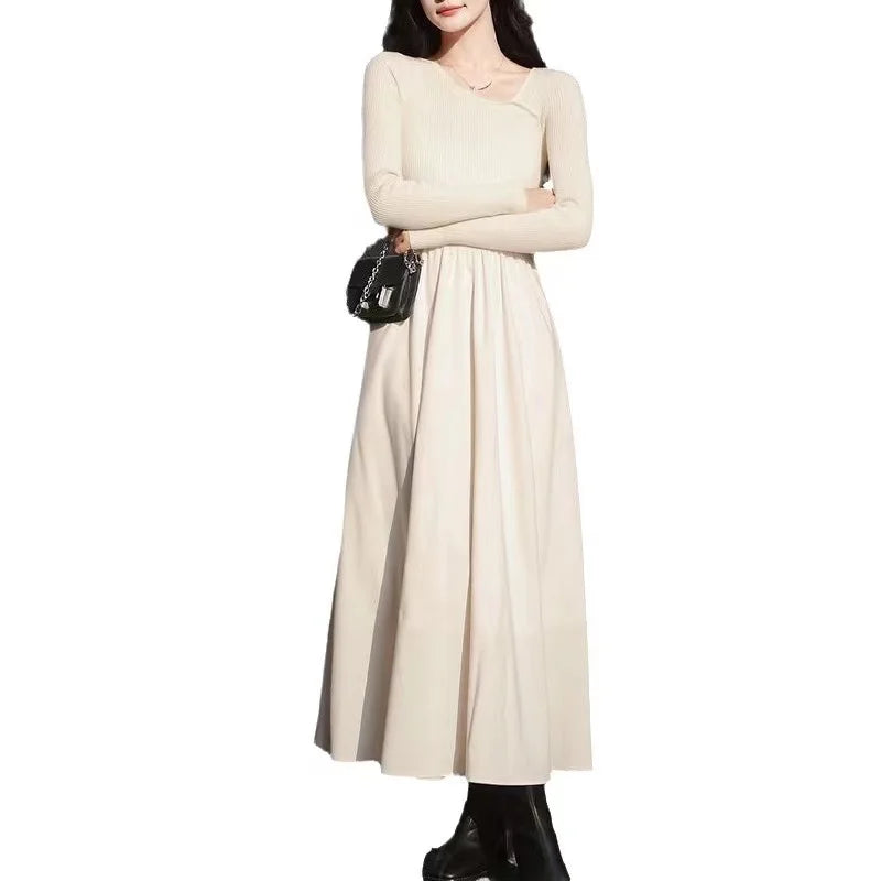 2023 Women's Elegant Beige Maxi Dress Summer Casual Breathable Long Knee-Length Woven with Irregularities