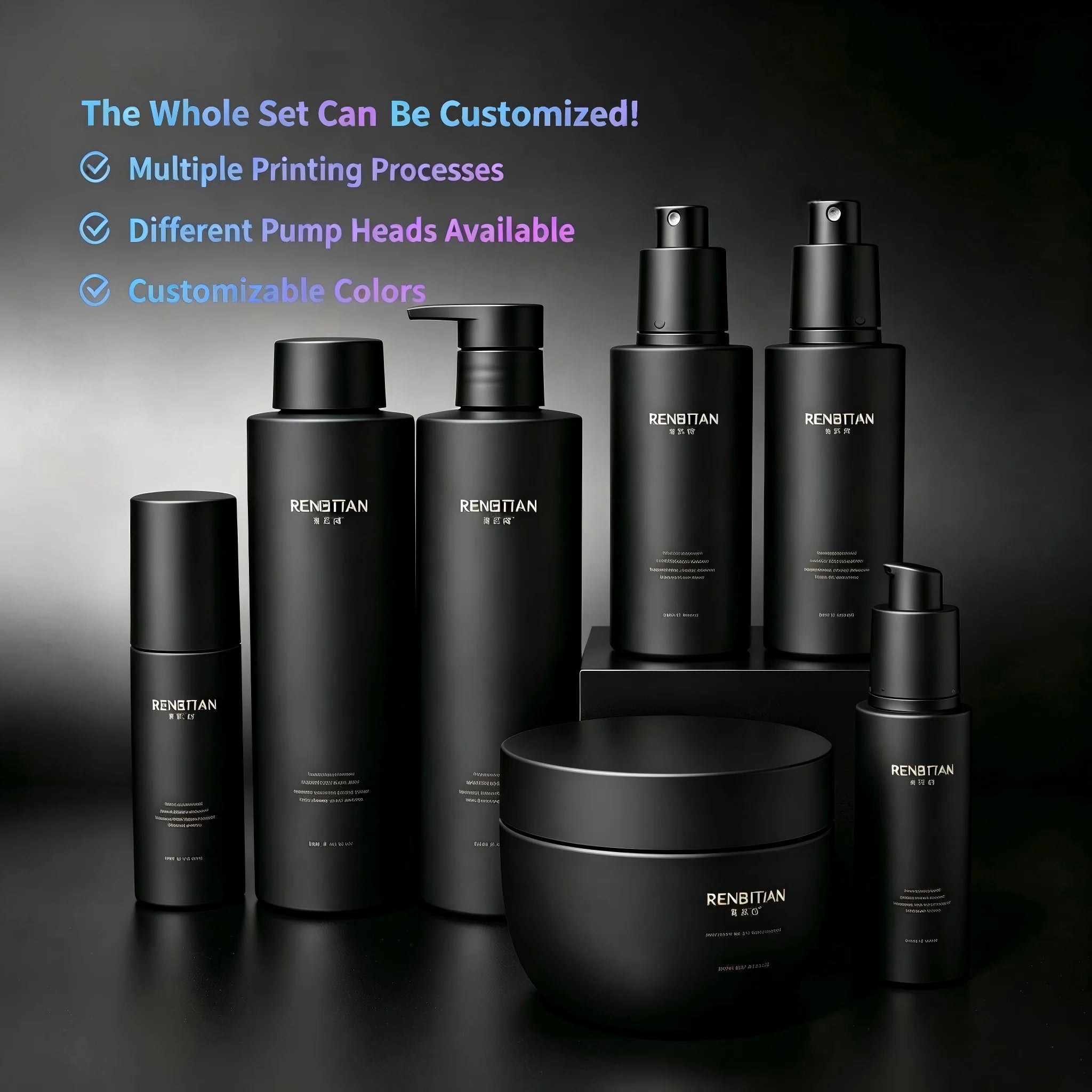 Luxury Skincare Packaging Set Custom Lotion Pump Shampoo Bottle Cream Jar Mist Spray Bottle with Embossed Design