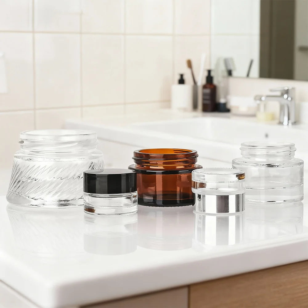 Wholesale Custom Frosted Glass Cosmetic Jars Bamboo Lid Glass Jar Cream Frosted Glass Cosmetic Jars with Lids