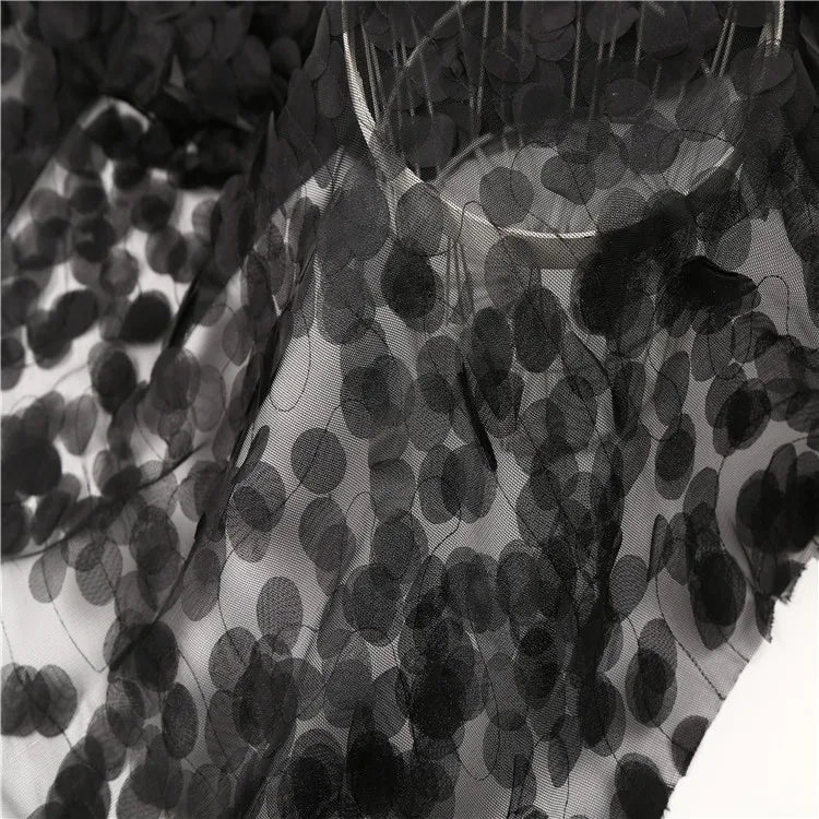 French 3D Black Floral Embroidery Cut Flower Polyester Net Lace Fabric Woven Mesh for Wedding Fashion Use