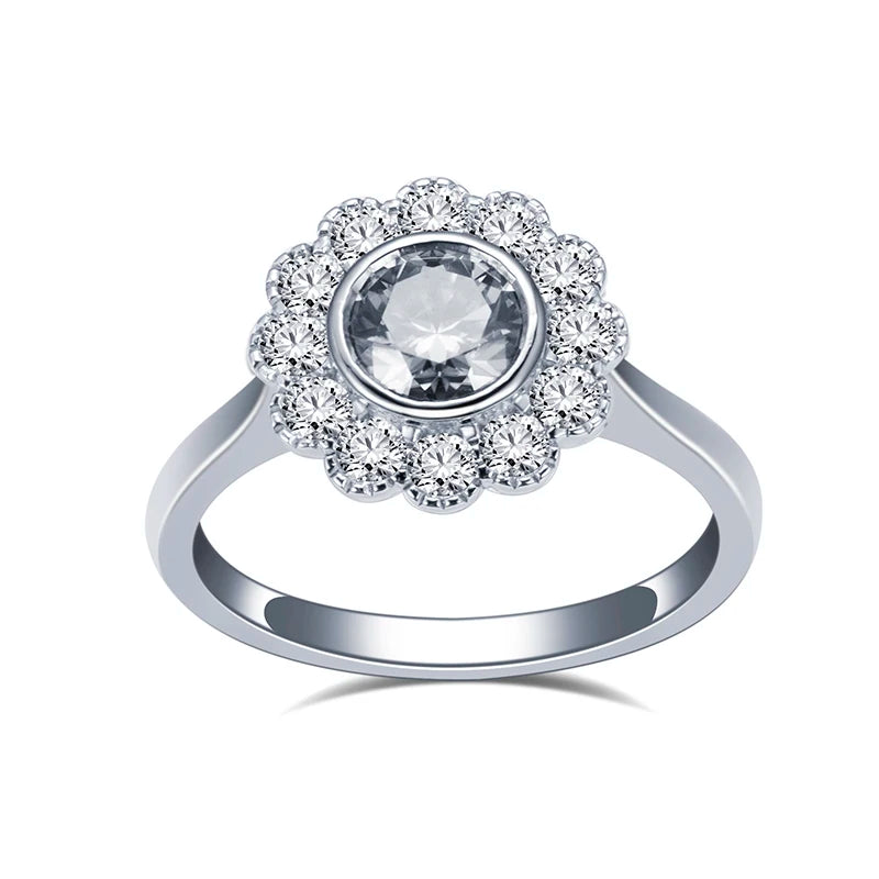 MSR-1341 925 Silver Wedding Engagement Ring Round Cut Lab Grown Diamond Ring Ring