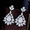 Glittering Cubic Zirconia Silver Plated Long Big Leaf Dangling Drop Wedding Bridal Earrings Luxury CZ Brides Jewelry Accessories