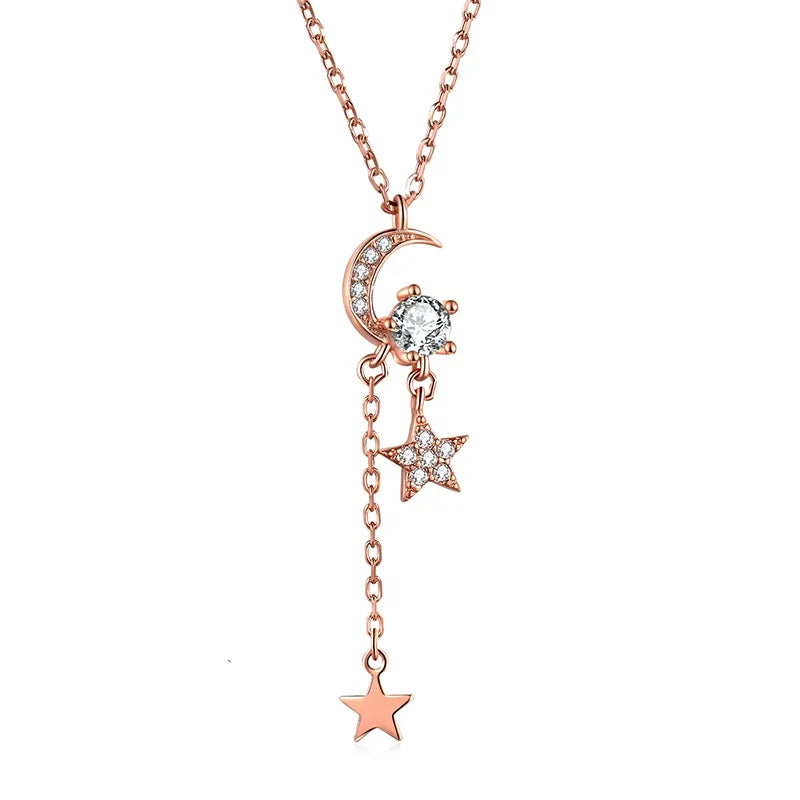 Moon and Star Necklace Silver Necklace 925 Sterling Silver Moon Necklace Jewelry Fine Jewelry